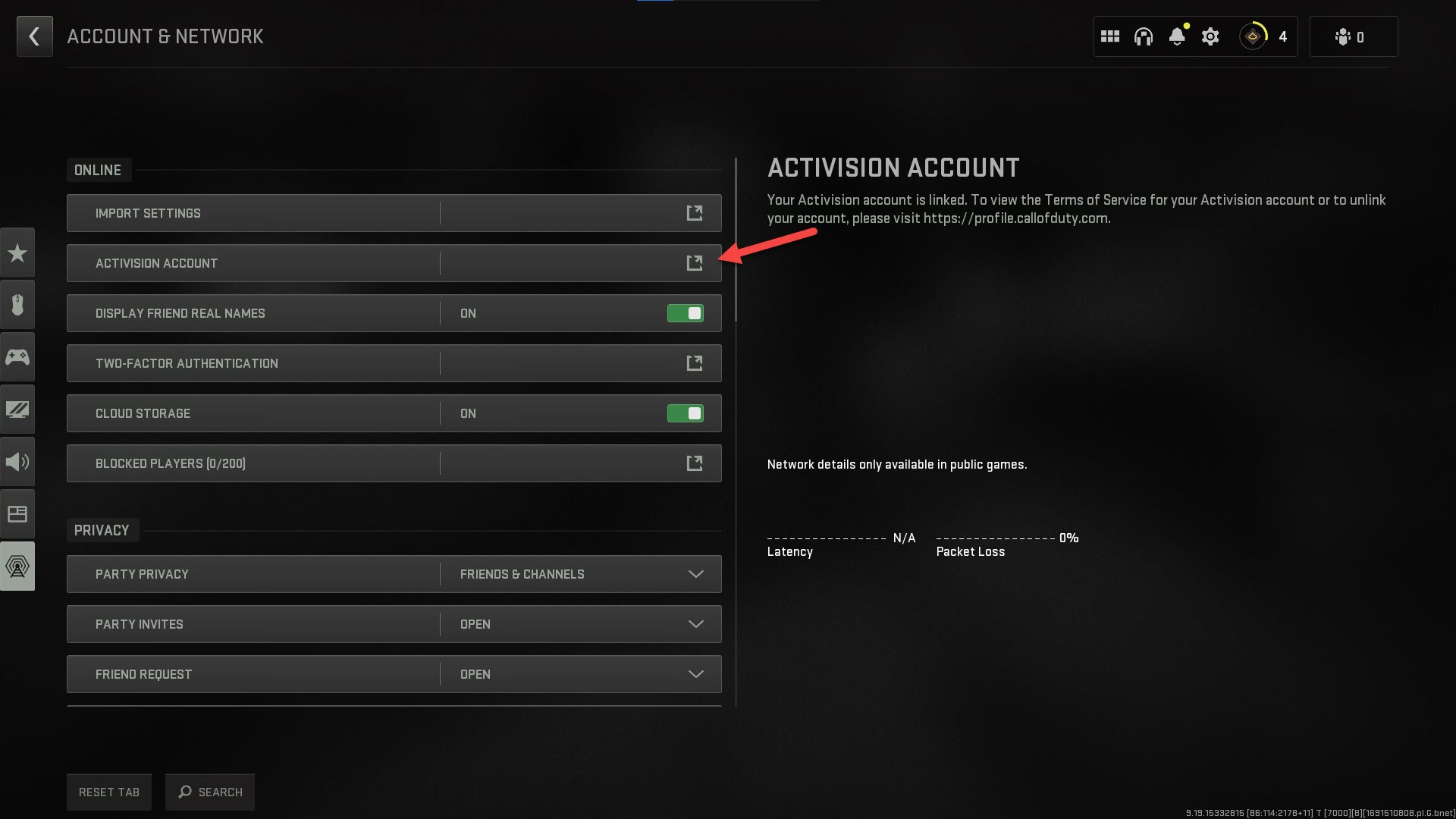 Select Activision Account