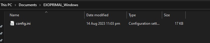 Locate the config file of Exoprimal