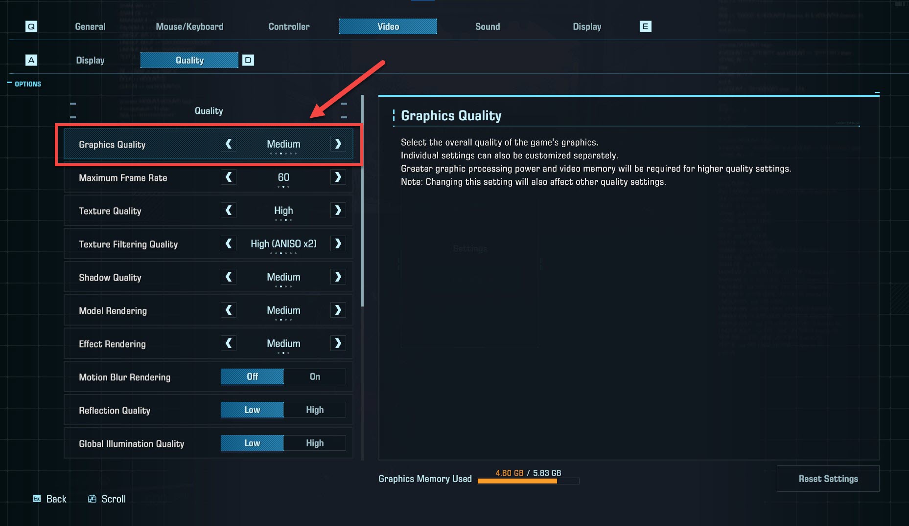 Set preset to medium or low