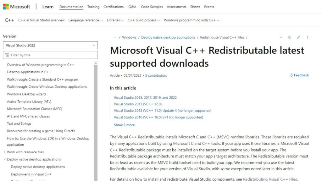 Reinstall C++ Redistributables