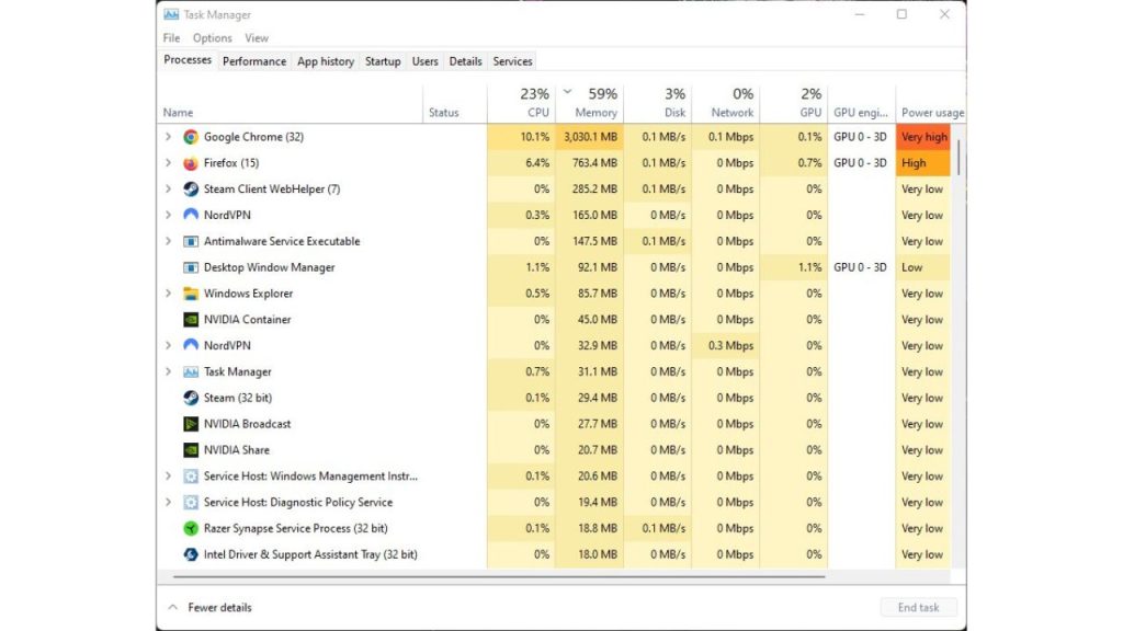 Use Task Manager to view background processes and end unnecessary tasks.