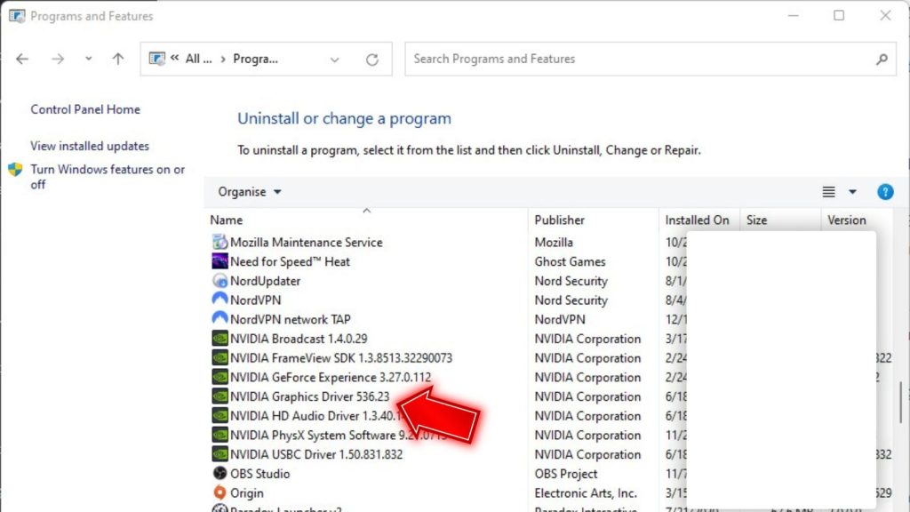 Uninstall your existing NVIDIA or AMD graphics drivers by running Programs and Features in Control Panel.