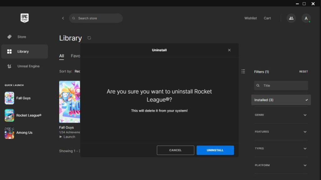 How To Fix Rocket League Error Code 42 | Updated 2023 8 Uninstall Rocket League through Epic Games launcher