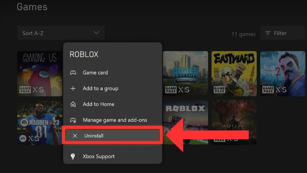 Find Roblox, press the Menu button and select Uninstall.