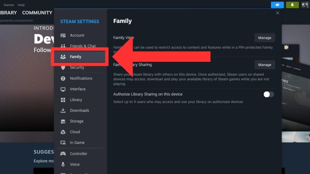 Choose "Family" from the left side menu.