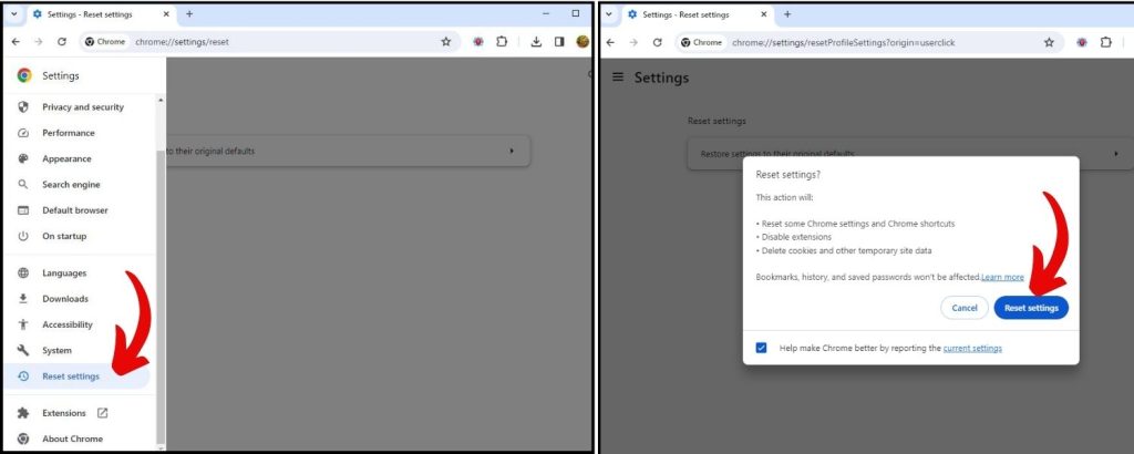 Fix Chrome Error Out of Memory? 6 Easy Fixes to Boost Browser Performance (Restart, Update + More) 2 Click Restore Settings to its original defaults.