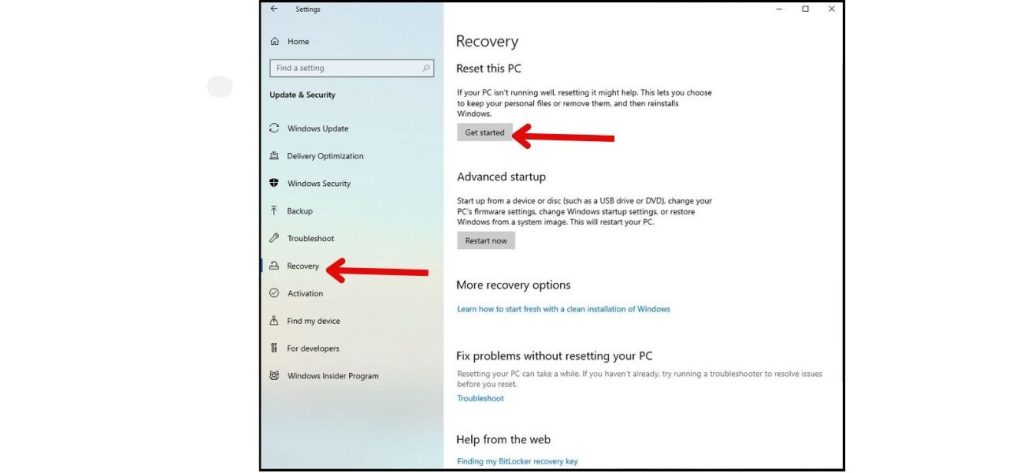 Dell Laptop No Sound? 9 Troubleshooting Methods to Try (Restart, Update + More) 3 Go to Settings > Update & Security >Recovery> Reset this PC