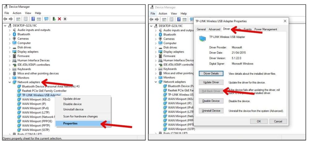 Find the problematic driver, right-click, and choose Properties