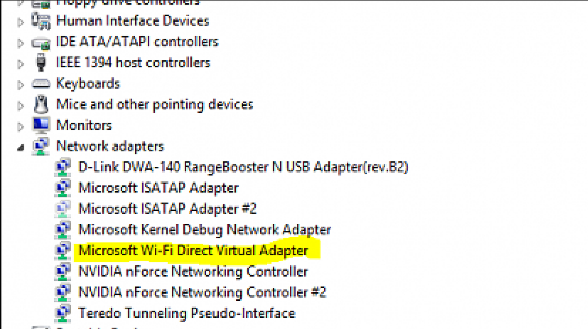 Disable the Wi-Fi Direct Virtual Adapter