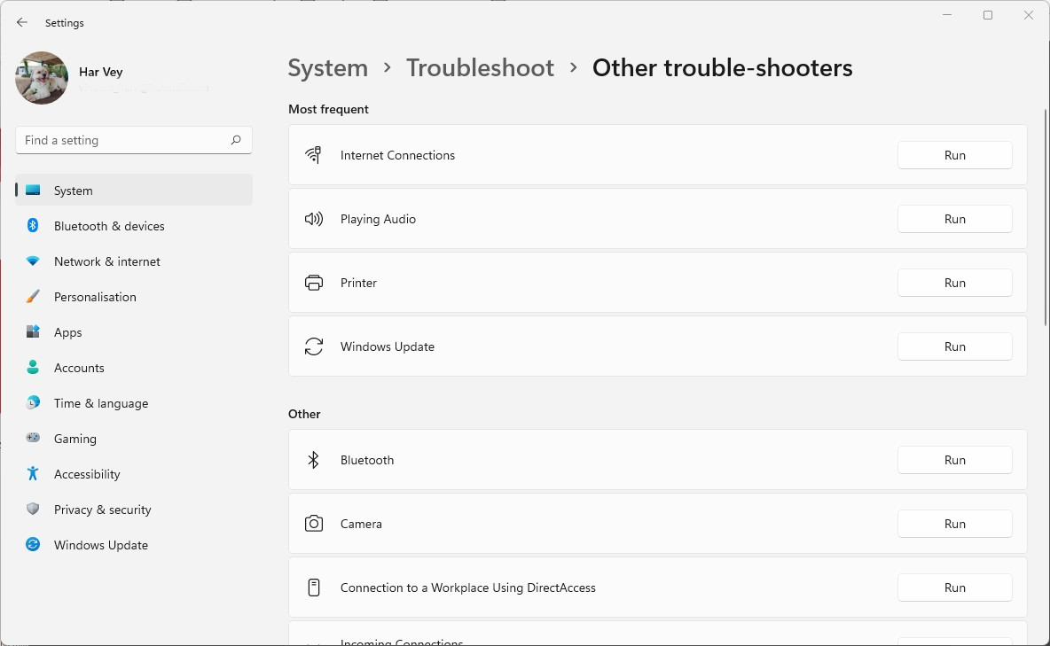 Run Network Troubleshooter