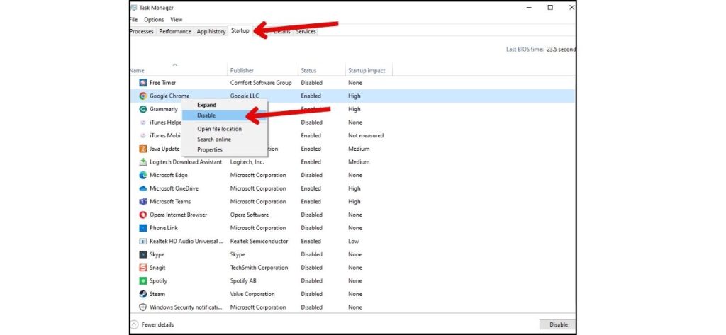 Stop Chrome From Opening On Startup? Here's 7 Effective Methods (Reset, Reinstall + More) 1 Right click on Chrome and select Disable.