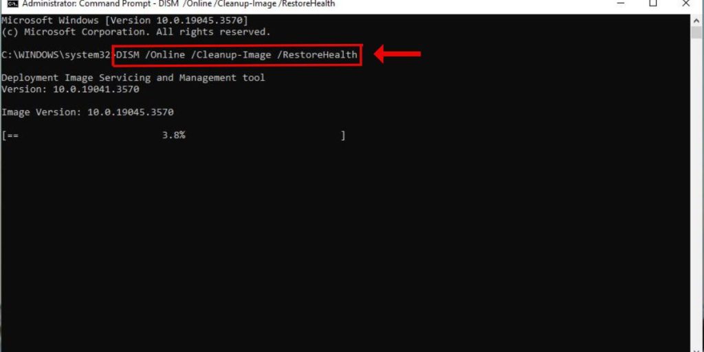 Type DISM /Online /Cleanup-Image /RestoreHealth and hit Enter.