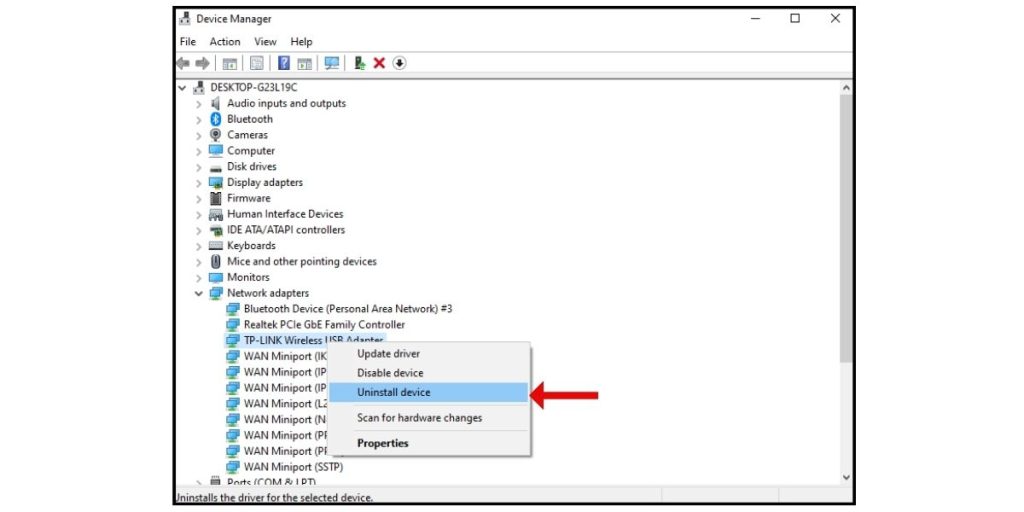 Uninstall the existing driver for your USB adapter in Device Manager.