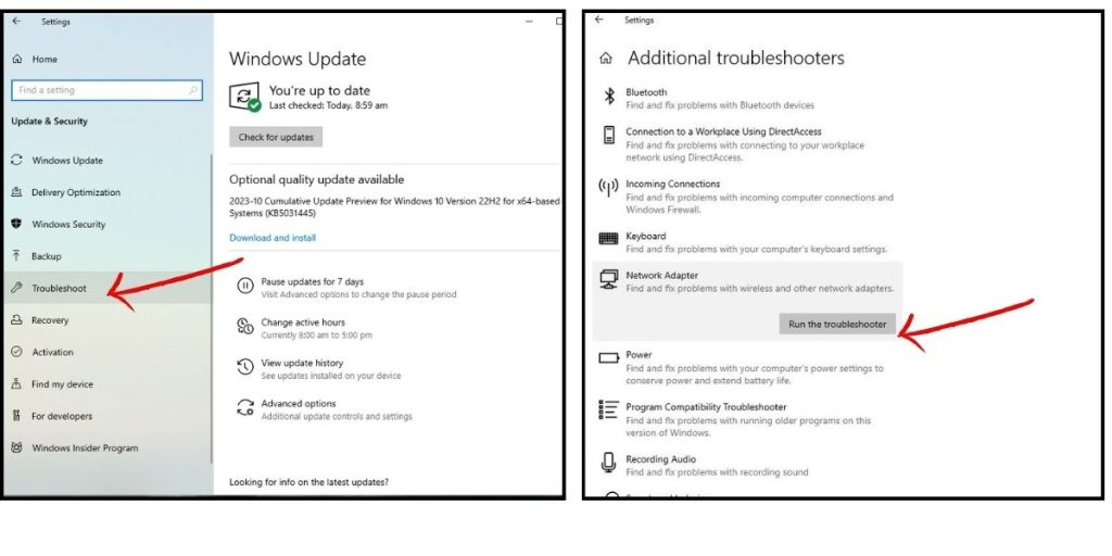 Go to Settings >Update & Security> Troubleshoot > Additional Troubleshooters 