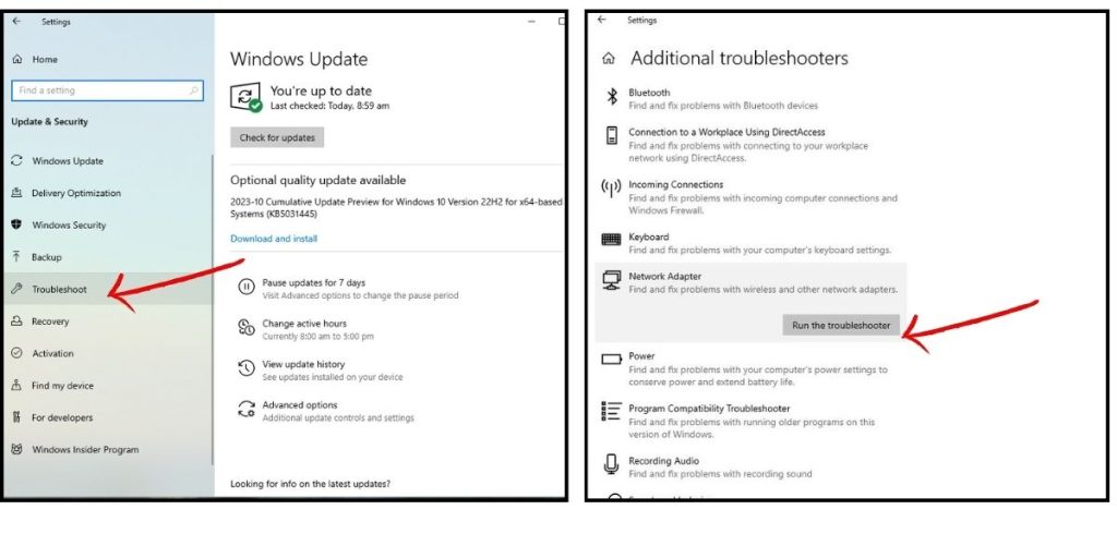 Troubleshooting Windows 10 No Wi-Fi: 9 Proven Methods (Update, Restart + More) 3 Go to Settings >Update & Security> Troubleshoot > Additional Troubleshooters