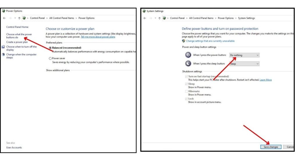 Windows 10 Goes To Sleep After 2 Minutes? 6 Easy Fixes to Stay Awake 3 Open Power Options (from Control Panel) and click "Choose what the power button does" on the left.