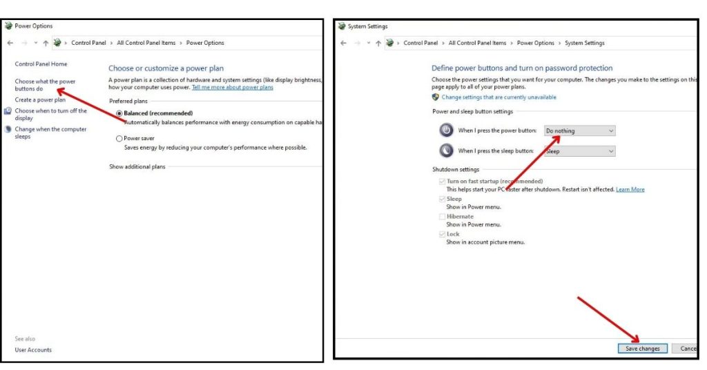 Open Power Options (from Control Panel) and click "Choose what the power button does" on the left.