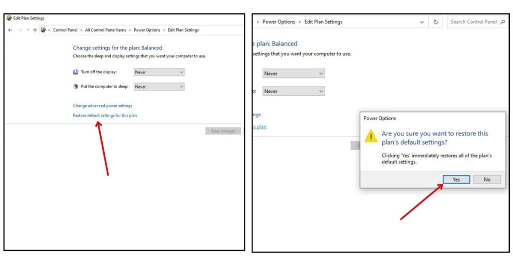 Click "Restore default settings for this plan."