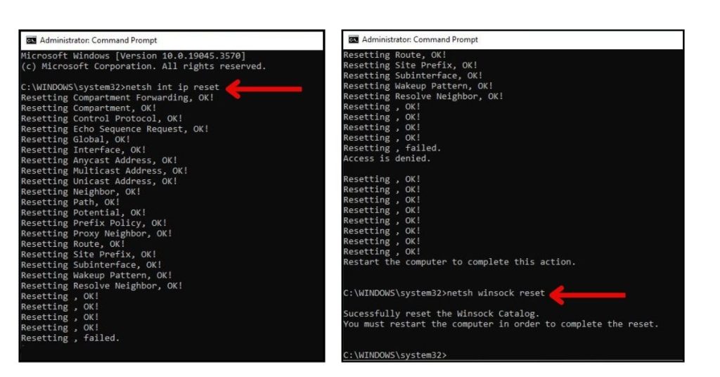 Type "netsh int ip reset" and press Enter
