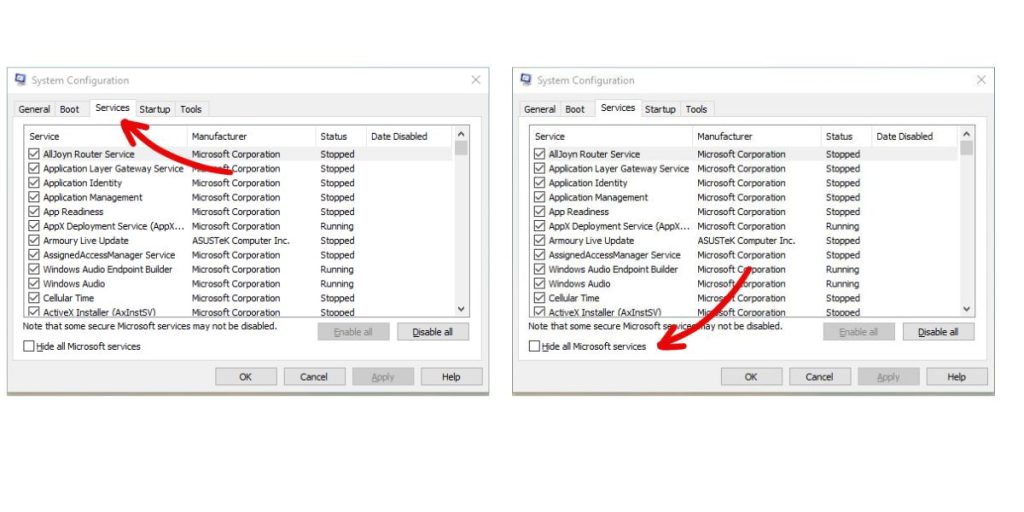 Skype Not Opening in Windows? 9 Fixes to Try (Restart, Update + More) 1 Go to the Services tab and check "Hide Microsoft services"